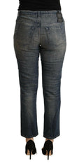 Twinset Blue Washed Cotton Cropped Capri Women Denim Jeans -   -  Twinset.