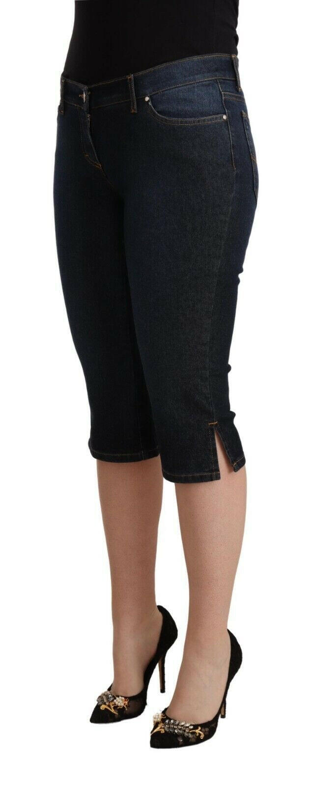 GF Ferre Blue Cotton Stretch Low Waist Slim Capri Denim Jeans -   -  GF Ferre.