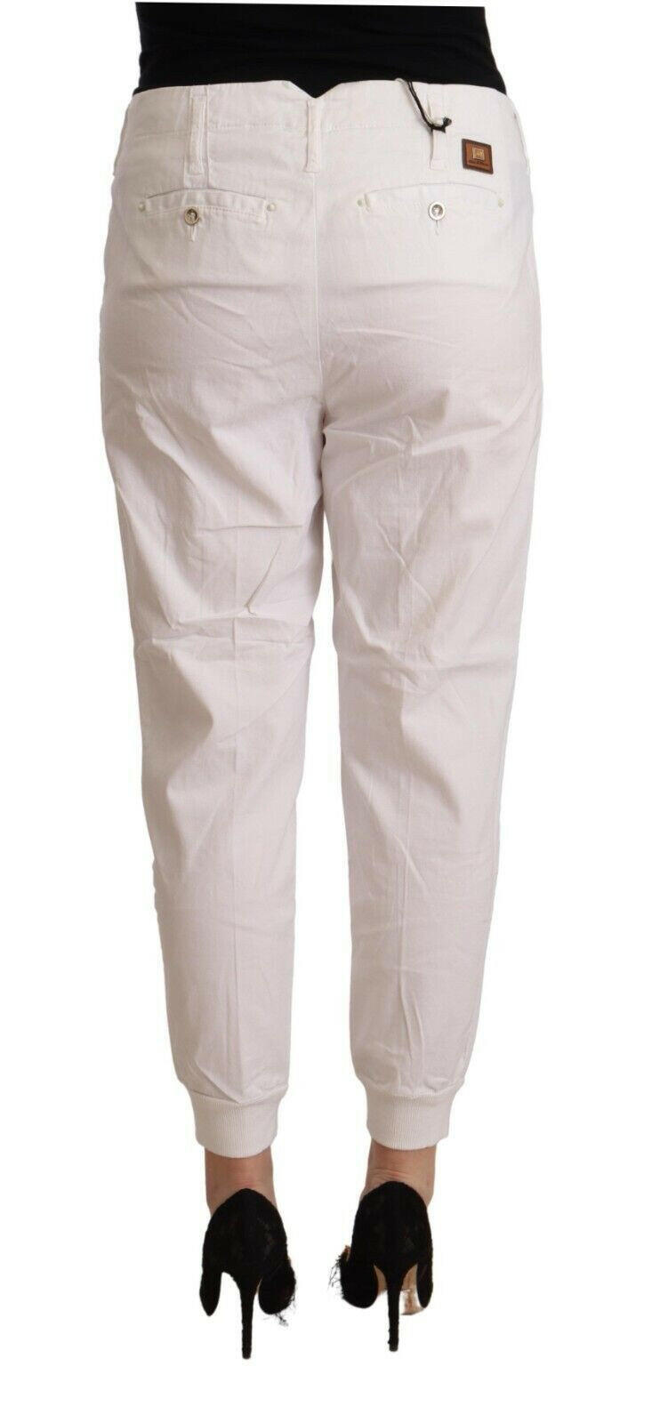 Met White Cotton Mid Waist Tapered Cropped Pants -   -  Met.