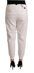 Met White Cotton Mid Waist Tapered Cropped Pants -   -  Met.