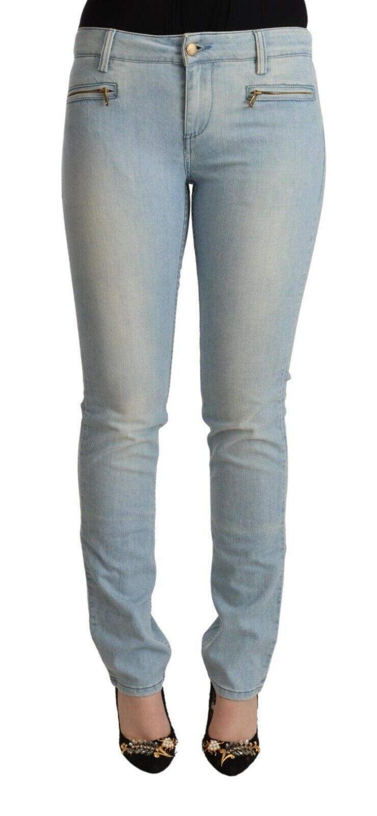 MILA SCHÖN Light Blue Cotton Mid Waist Slim Fit Denim Jeans -   -  MILA SCHÖN.