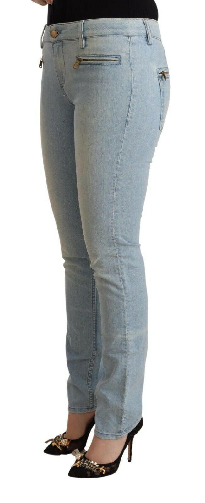 MILA SCHÖN Light Blue Cotton Mid Waist Slim Fit Denim Jeans -   -  MILA SCHÖN.