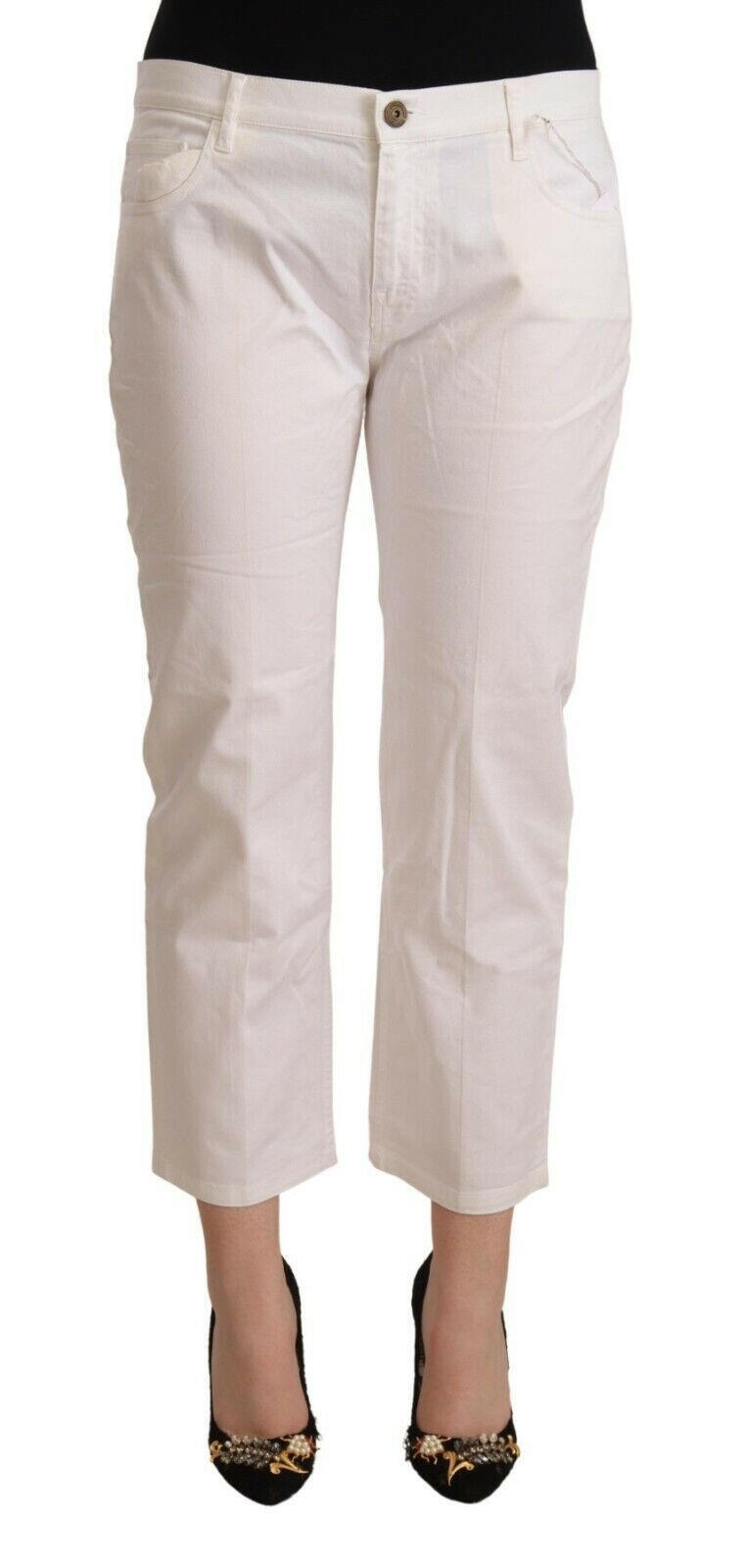 L'Autre Chose White Cotton Mid Waist Cropped Denim Jeans -   -  L'Autre Chose.