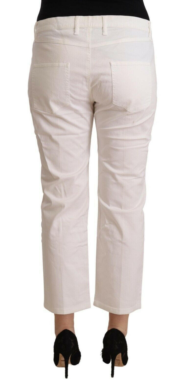 L'Autre Chose White Cotton Mid Waist Cropped Denim Jeans -   -  L'Autre Chose.