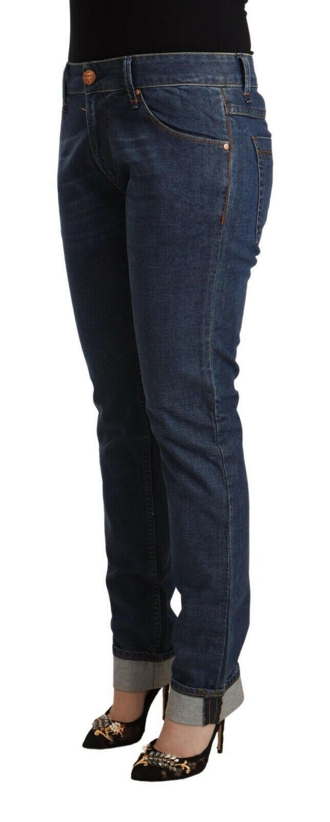 Acht Dark Blue Cotton Slim Fit Folded Hem Denim Jeans -   -  Acht.