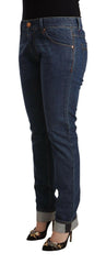Acht Dark Blue Cotton Slim Fit Folded Hem Denim Jeans -   -  Acht.