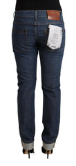 Acht Dark Blue Cotton Slim Fit Folded Hem Denim Jeans -   -  Acht.