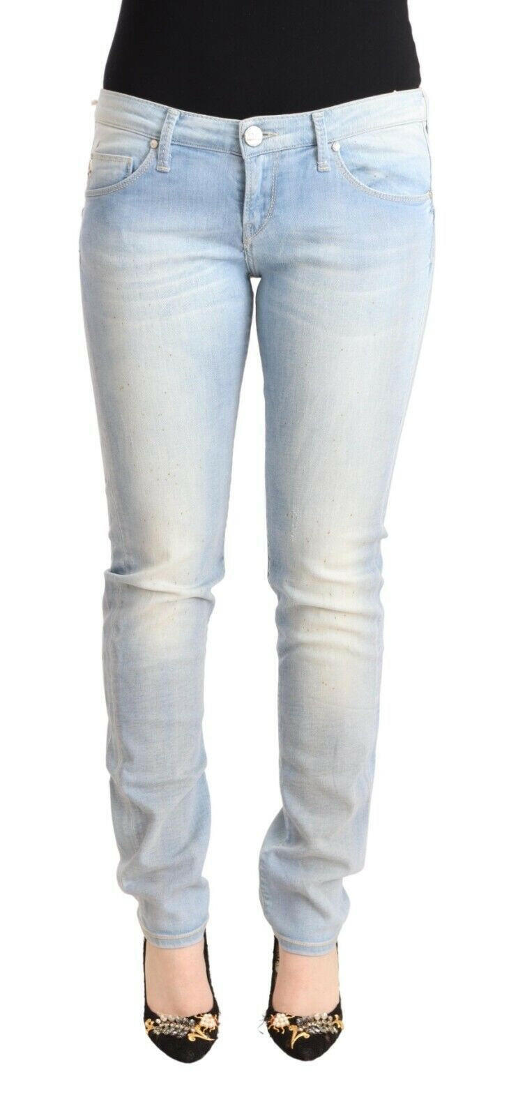Acht Light Blue Washed Cotton Low Waist Skinny Denim Jeans -   -  Acht.