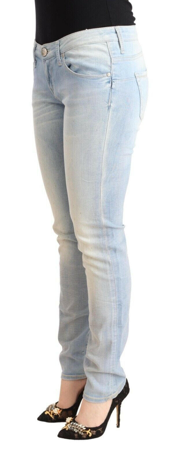 Acht Light Blue Washed Cotton Low Waist Skinny Denim Jeans -   -  Acht.