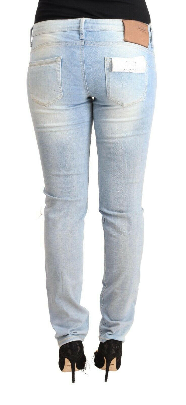 Acht Light Blue Washed Cotton Low Waist Skinny Denim Jeans -   -  Acht.