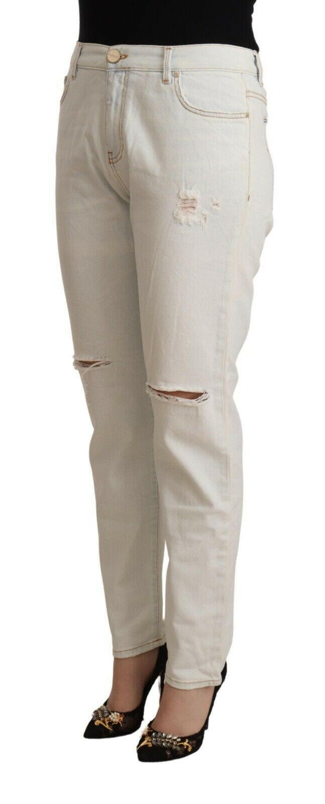PINKO White Cotton Distressed Mid Waist Skinny Denim Jeans -   -  PINKO.