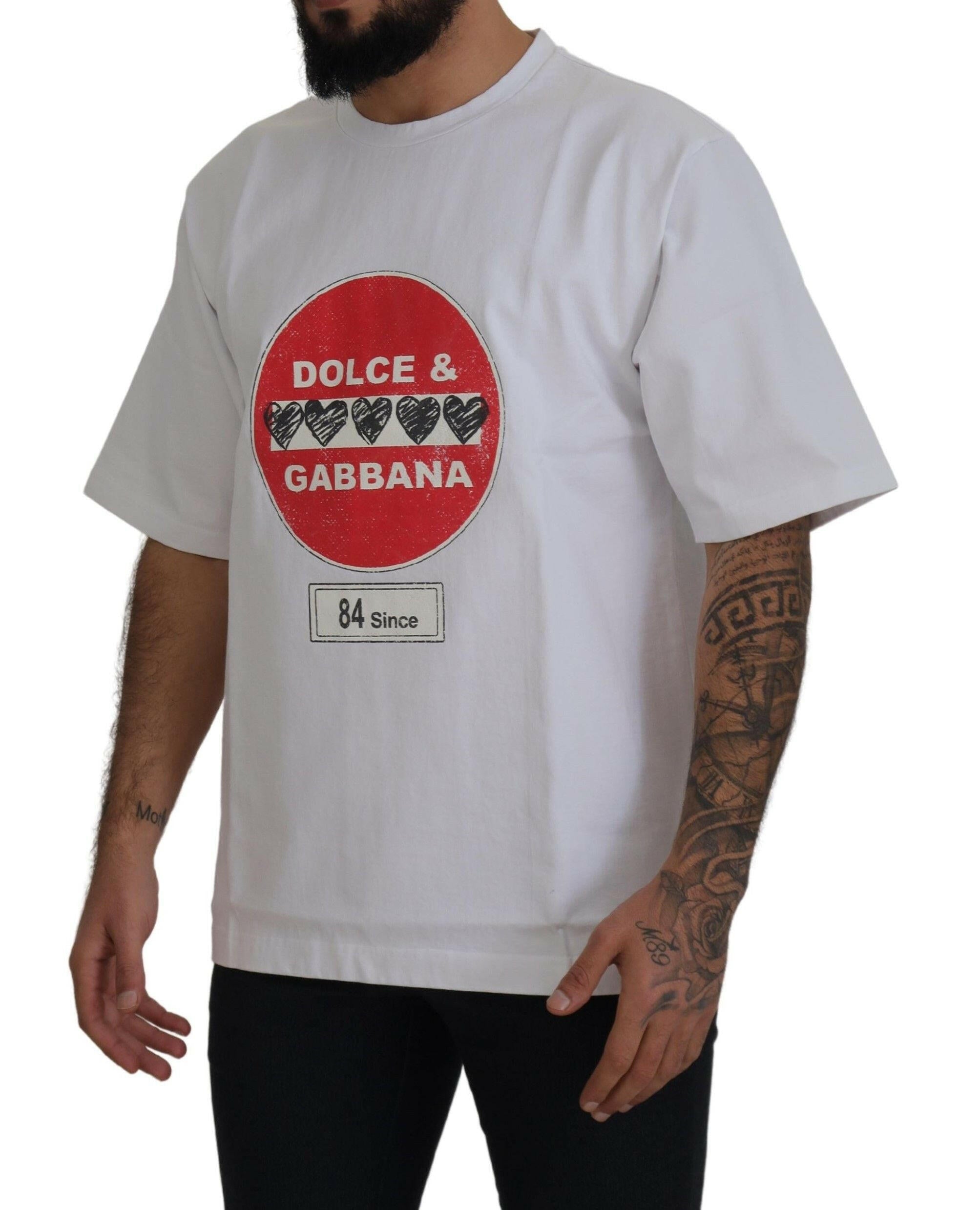 Dolce & Gabbana White Amor Heart Cotton Crewneck T-shirt -   -  Dolce & Gabbana.