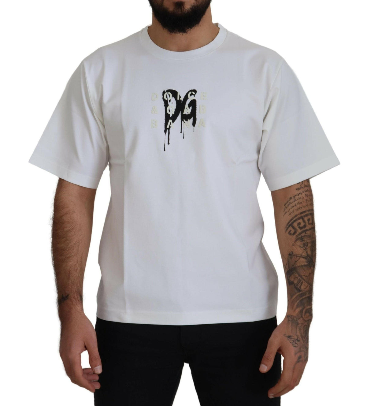 Dolce & Gabbana White Logo Print Cotton Crewneck T-shirt -   -  Dolce & Gabbana.