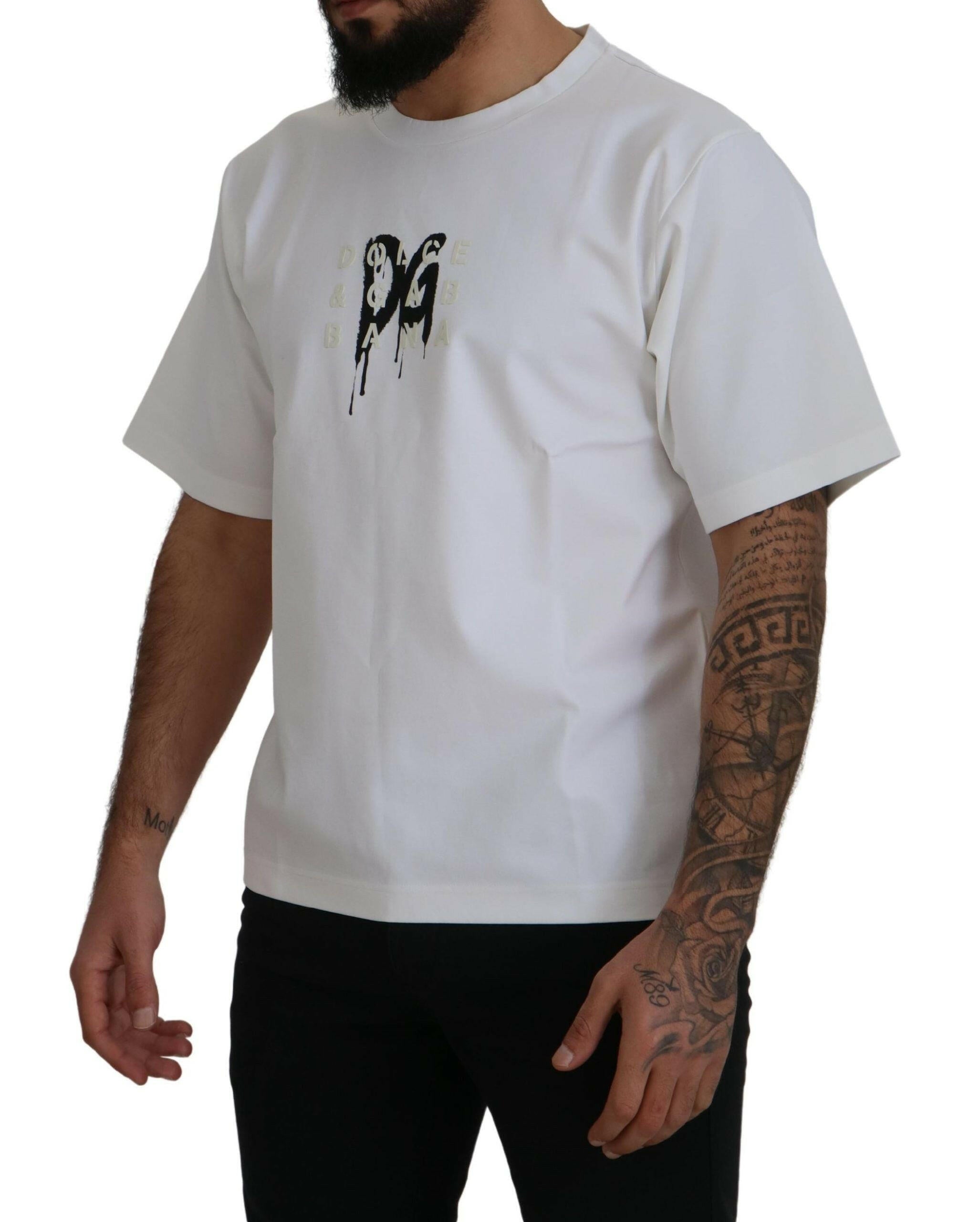 Dolce & Gabbana White Logo Print Cotton Crewneck T-shirt -   -  Dolce & Gabbana.