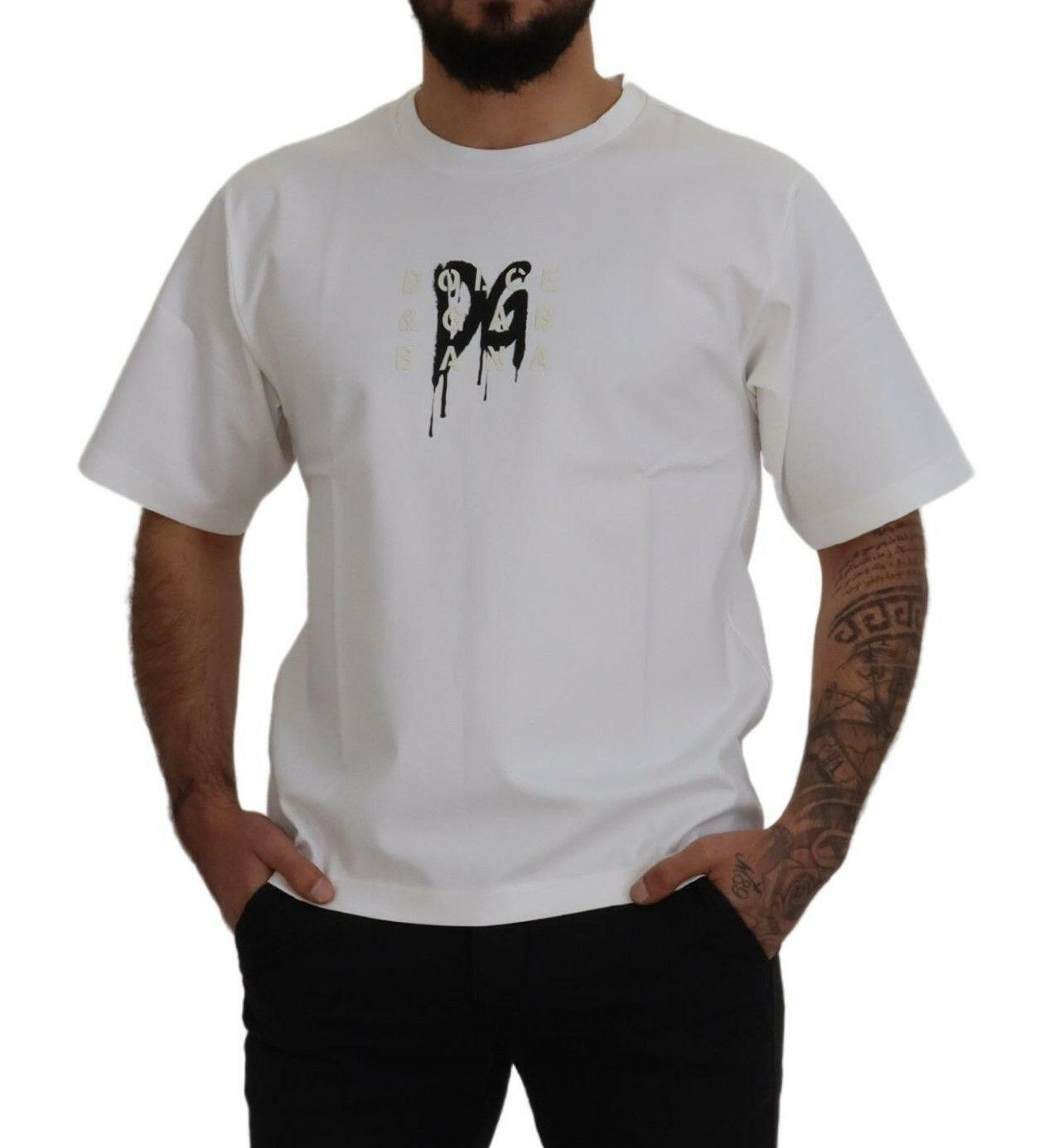 Dolce & Gabbana White Logo Print Cotton Crewneck T-shirt -   -  Dolce & Gabbana.