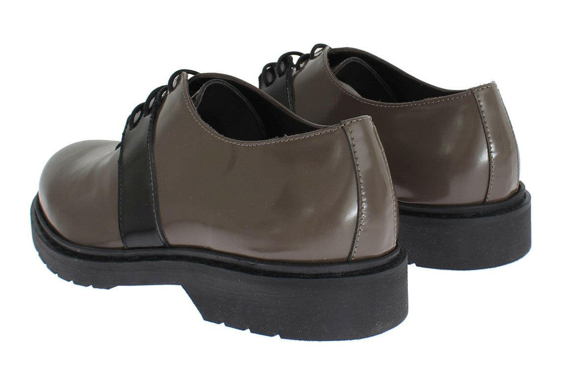 AI_ Gray Brown Leather Laceups Shoes -   -  AI_.