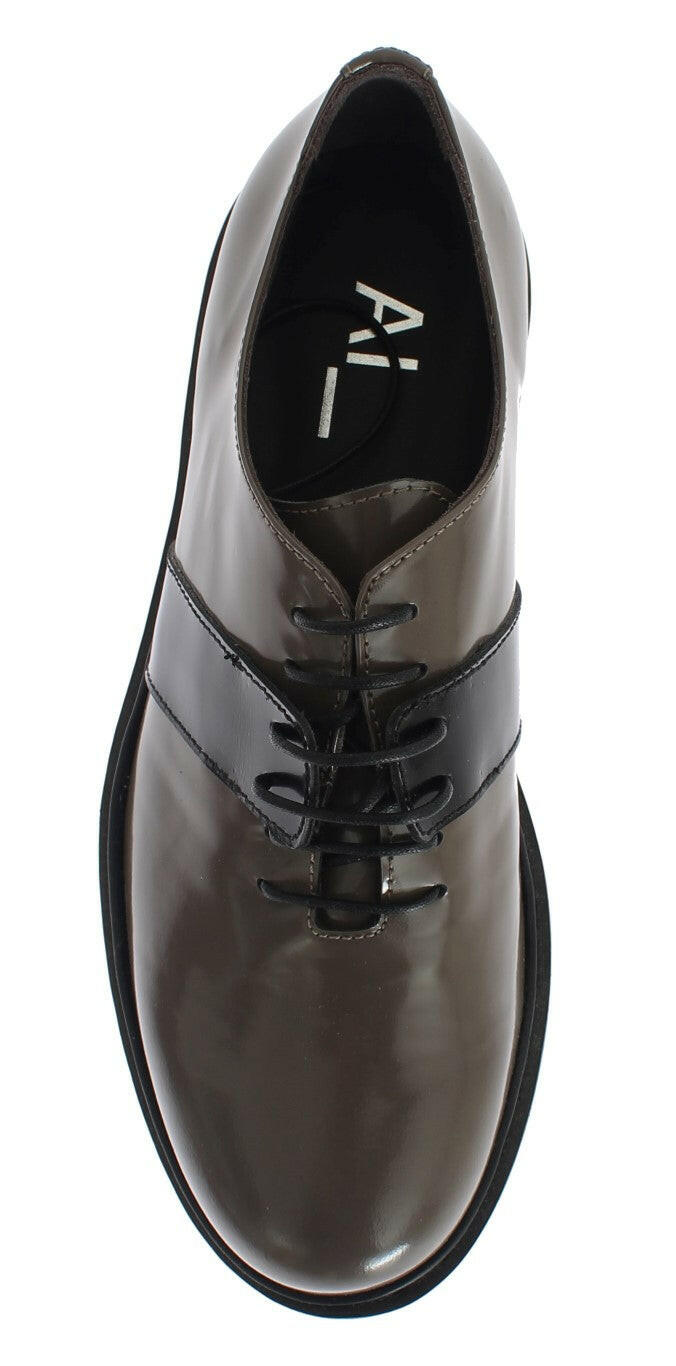 AI_ Gray Brown Leather Laceups Shoes -   -  AI_.