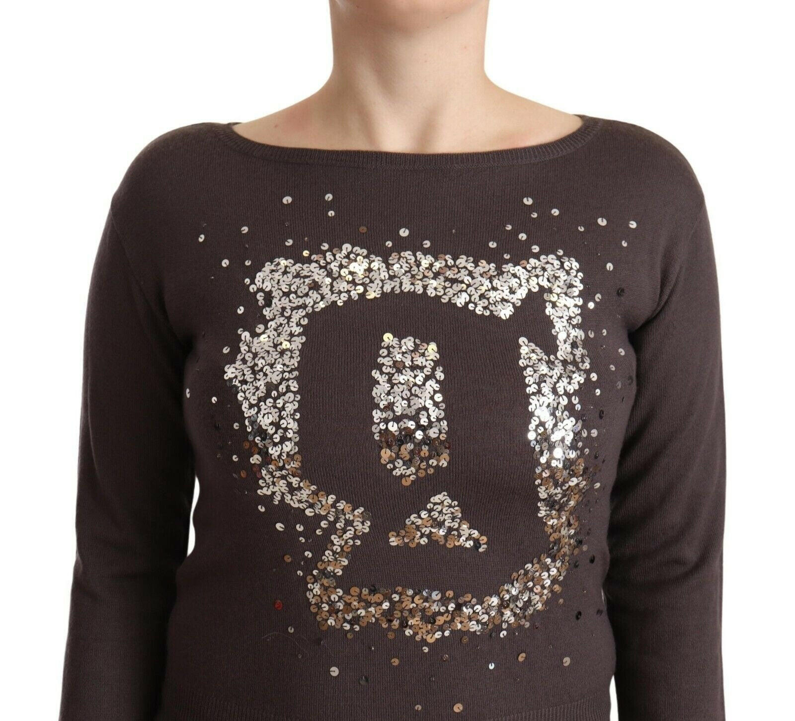 John Galliano Brown Wool Sequined Long Sleeves Pullover Sweater -   -  John Galliano.