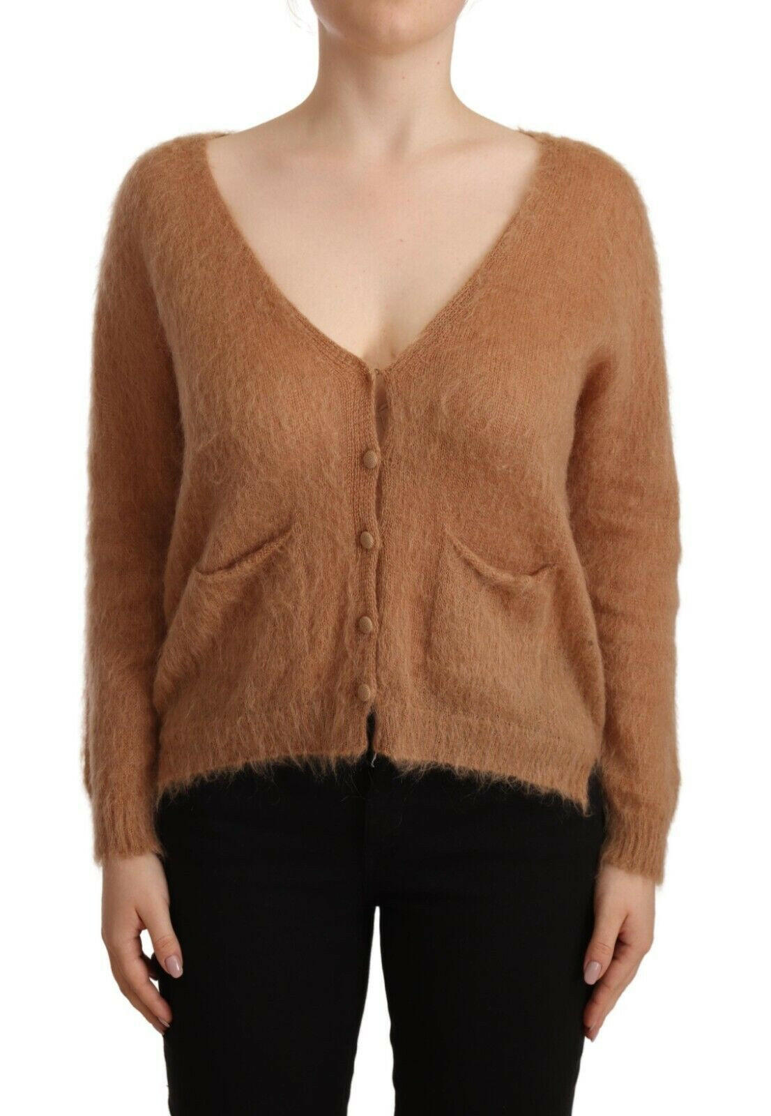 PINK MEMORIES Brown Cardigan V-Neck Long Sleeve Sweater -   -  PINK MEMORIES.