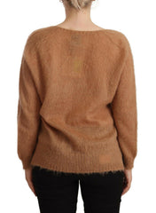 PINK MEMORIES Brown Cardigan V-Neck Long Sleeve Sweater -   -  PINK MEMORIES.