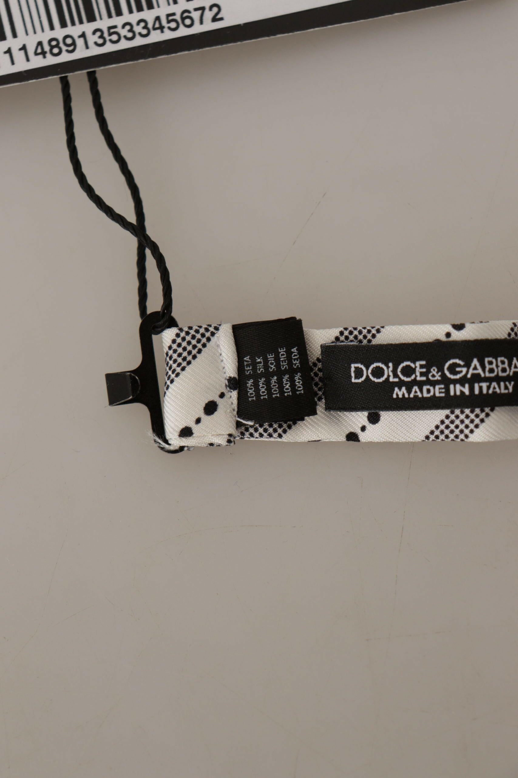 Dolce & Gabbana White Black Polka Dot 100% Silk Neck Papillon Bow Tie -  Neckties, Men -  Dolce & Gabbana.