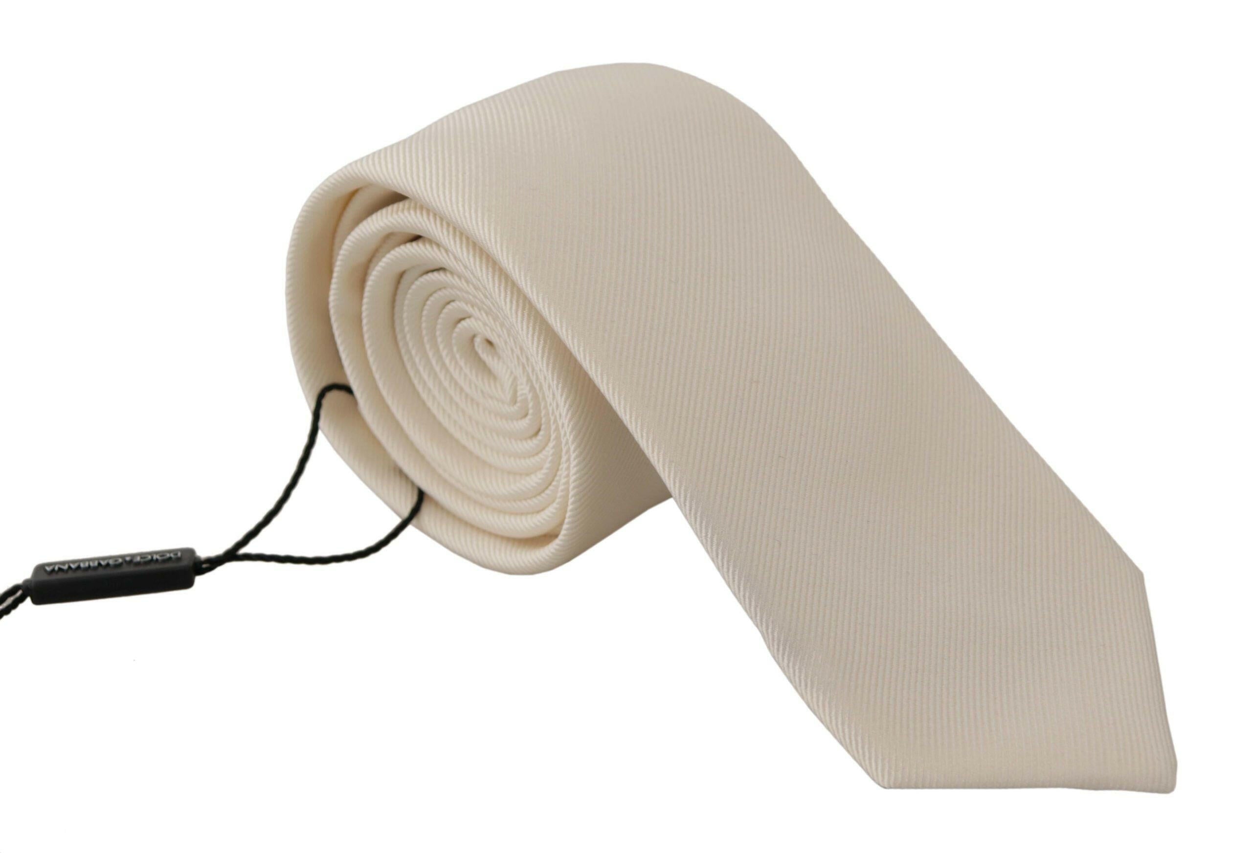 Dolce & Gabbana Off-White 100% Silk Slim Adjustable  Accessory Necktie -  Neckties, Men -  Dolce & Gabbana.