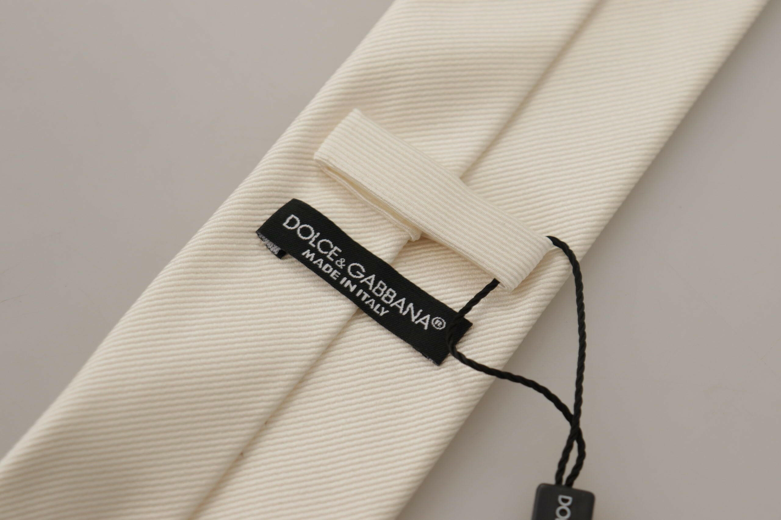Dolce & Gabbana Off-White 100% Silk Slim Adjustable  Accessory Necktie -  Neckties, Men -  Dolce & Gabbana.