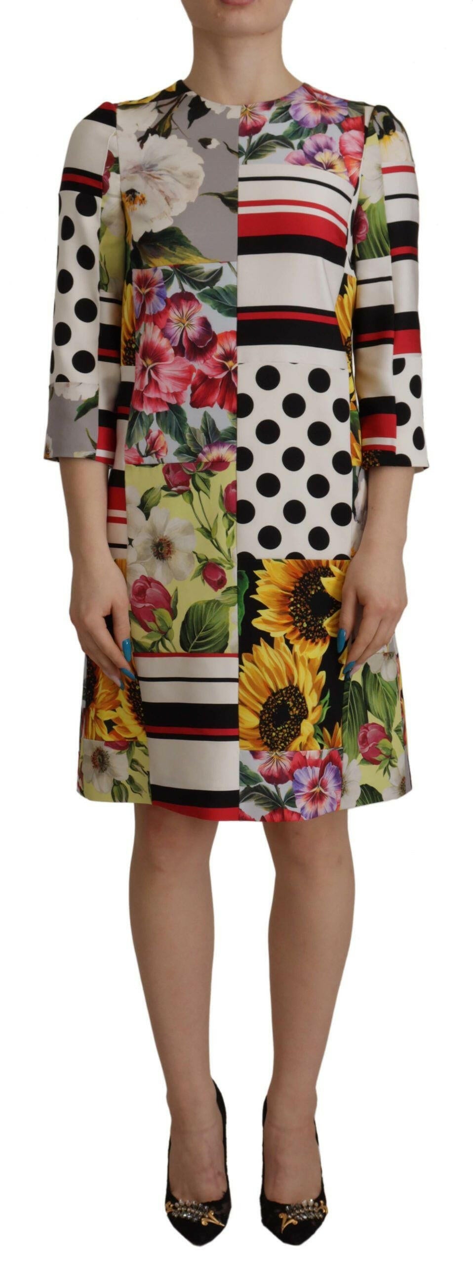 Dolce & Gabbana Multicolor Charmeuse Floral Sheath Jaquard Pachwork Dress -   -  Dolce & Gabbana.