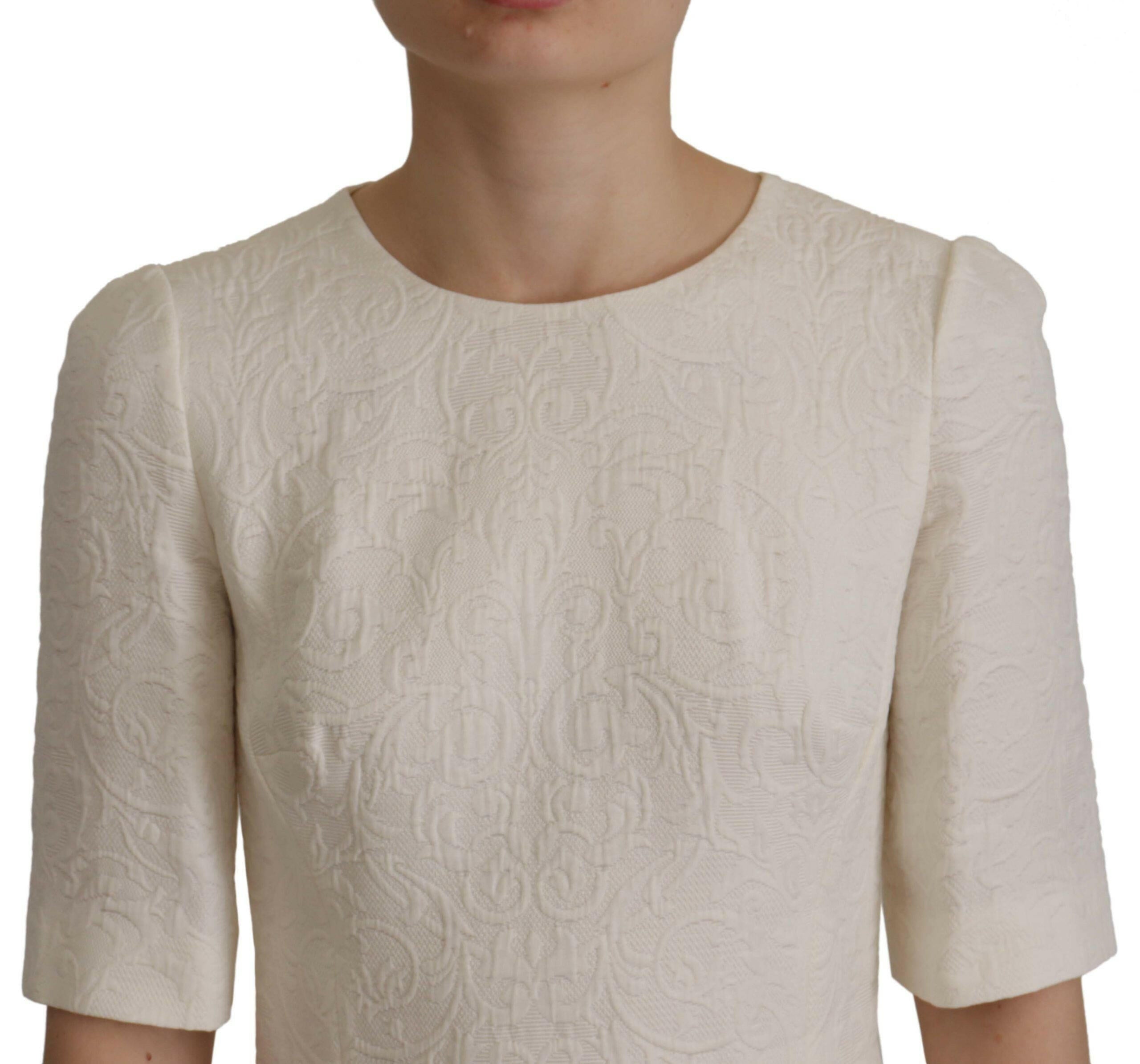 Dolce & Gabbana White Jaquard Midi Floral Sheath Brocade Dress -   -  Dolce & Gabbana.