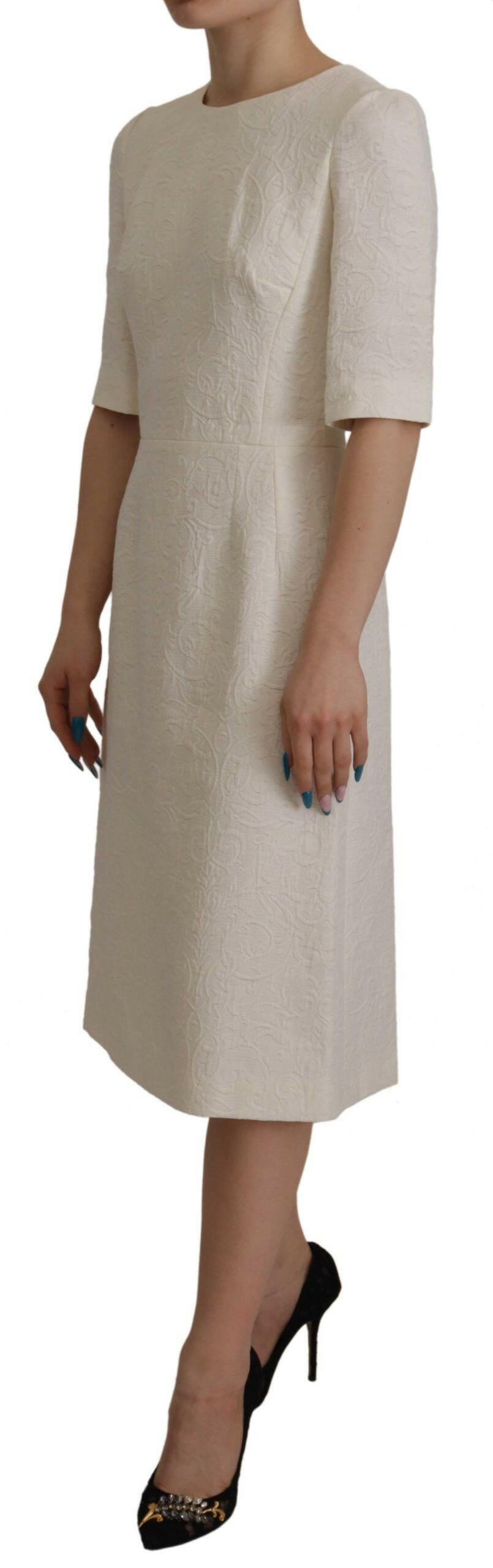 Dolce & Gabbana White Jaquard Midi Floral Sheath Brocade Dress -   -  Dolce & Gabbana.