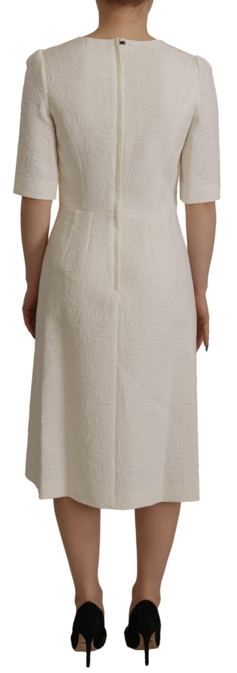 Dolce & Gabbana White Jaquard Midi Floral Sheath Brocade Dress -   -  Dolce & Gabbana.