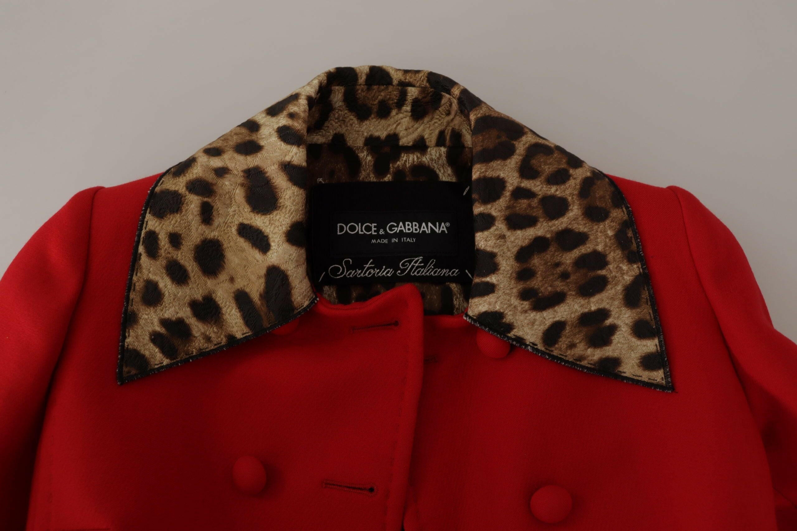 Dolce & Gabbana Red Leopard Wool Trenchcoat Jacket -   -  Dolce & Gabbana.