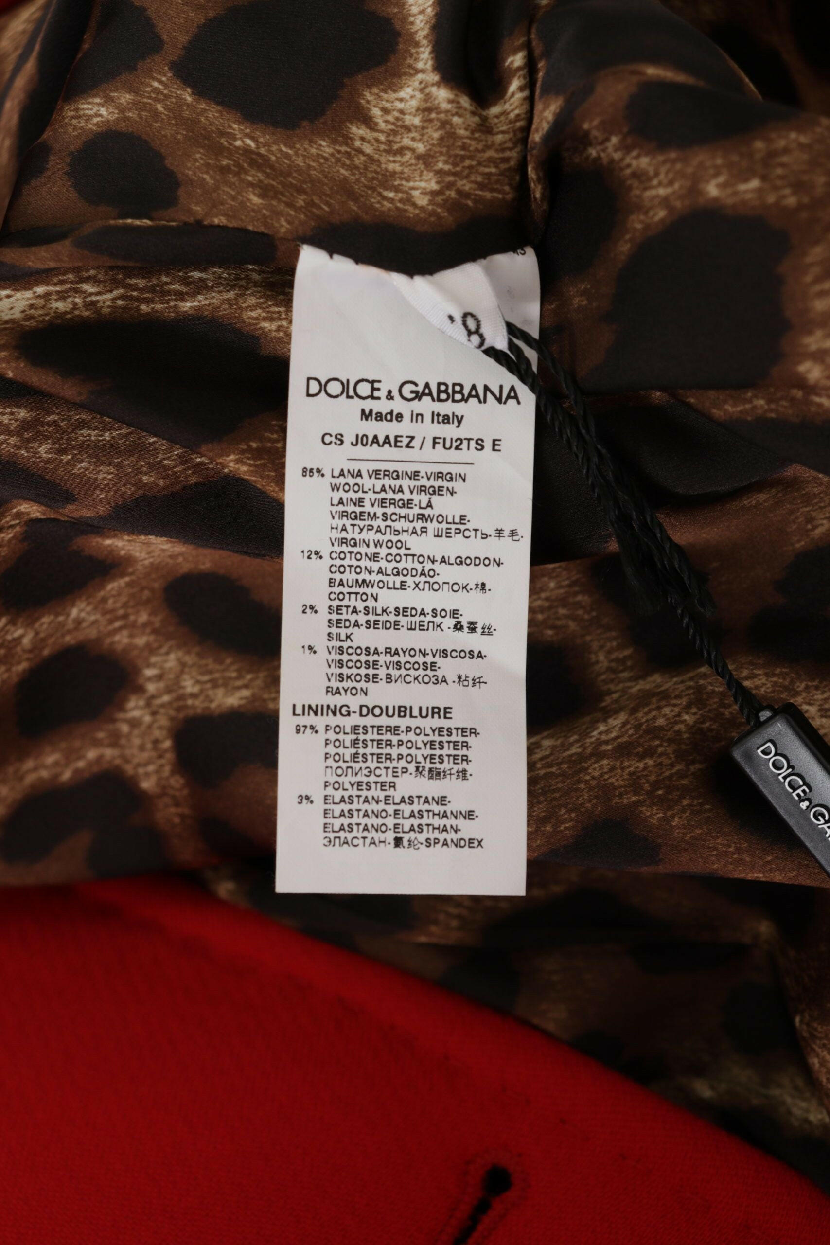 Dolce & Gabbana Red Leopard Wool Trenchcoat Jacket -   -  Dolce & Gabbana.