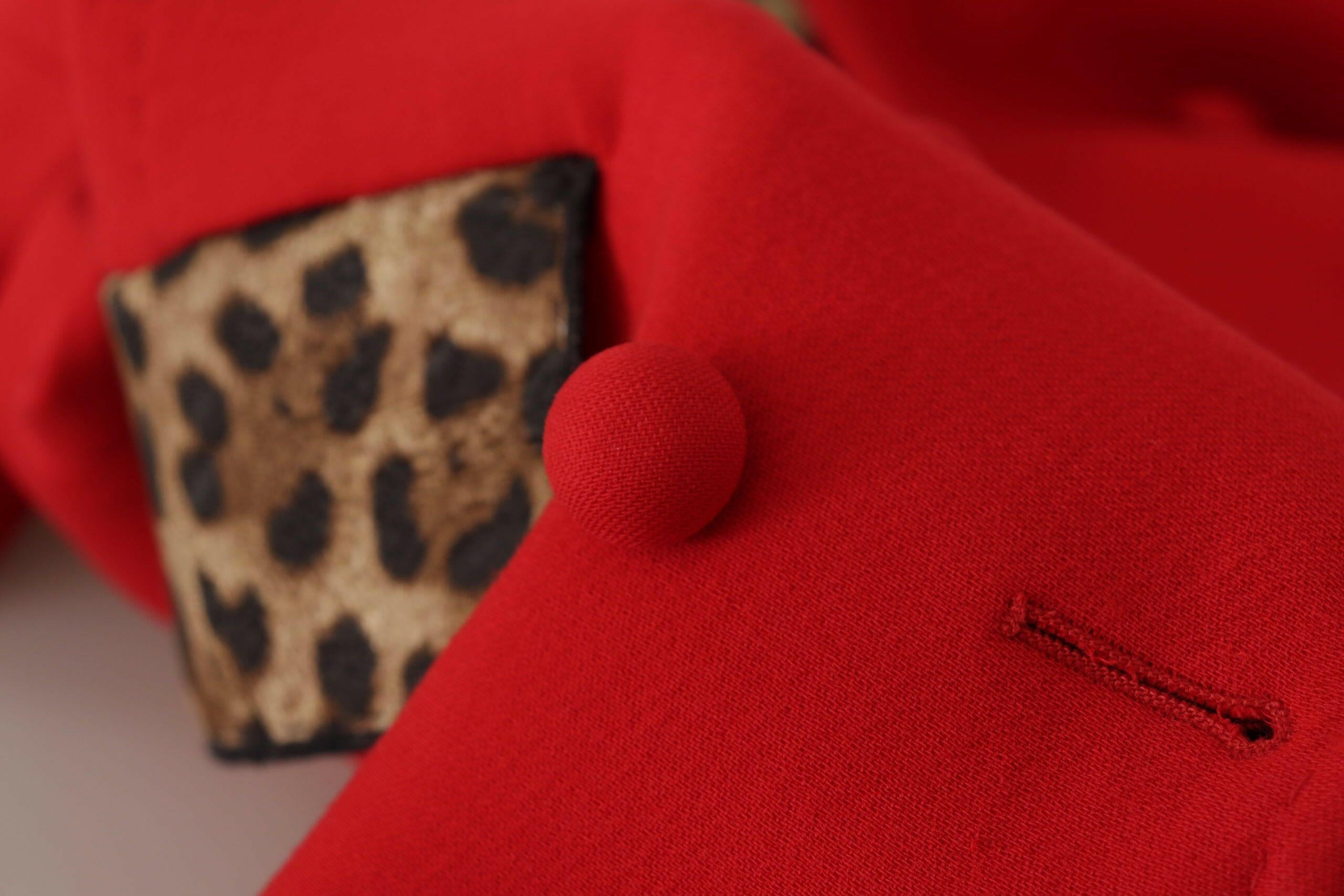 Dolce & Gabbana Red Leopard Wool Trenchcoat Jacket -   -  Dolce & Gabbana.