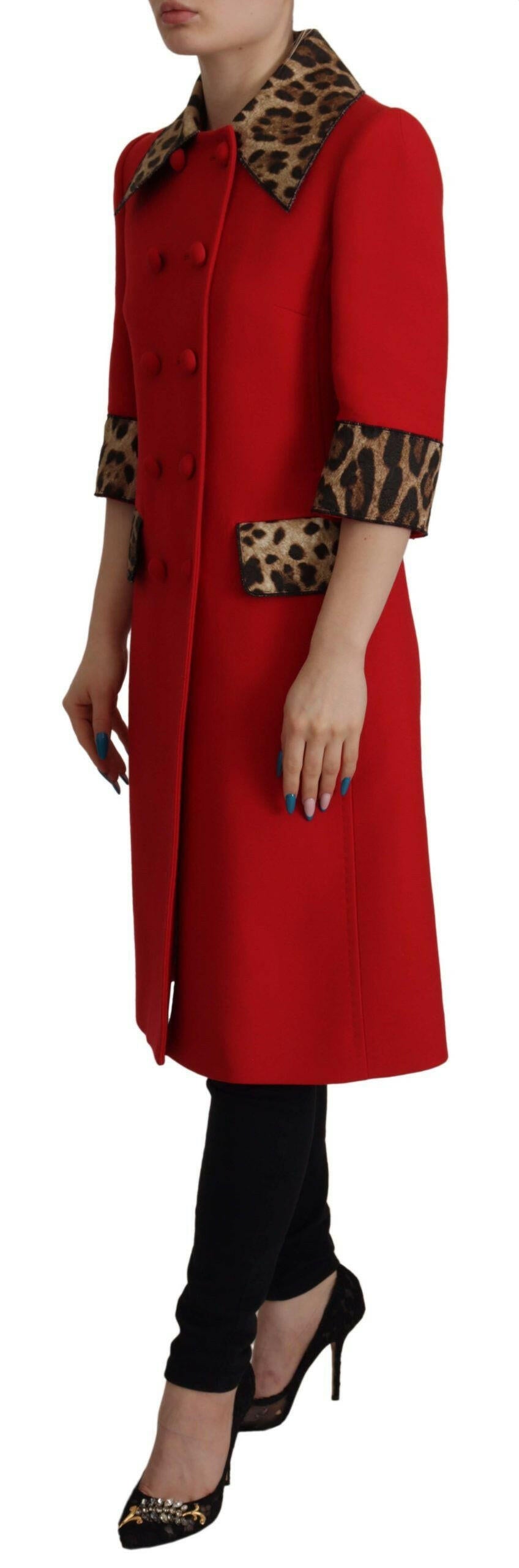 Dolce & Gabbana Red Leopard Wool Trenchcoat Jacket -   -  Dolce & Gabbana.