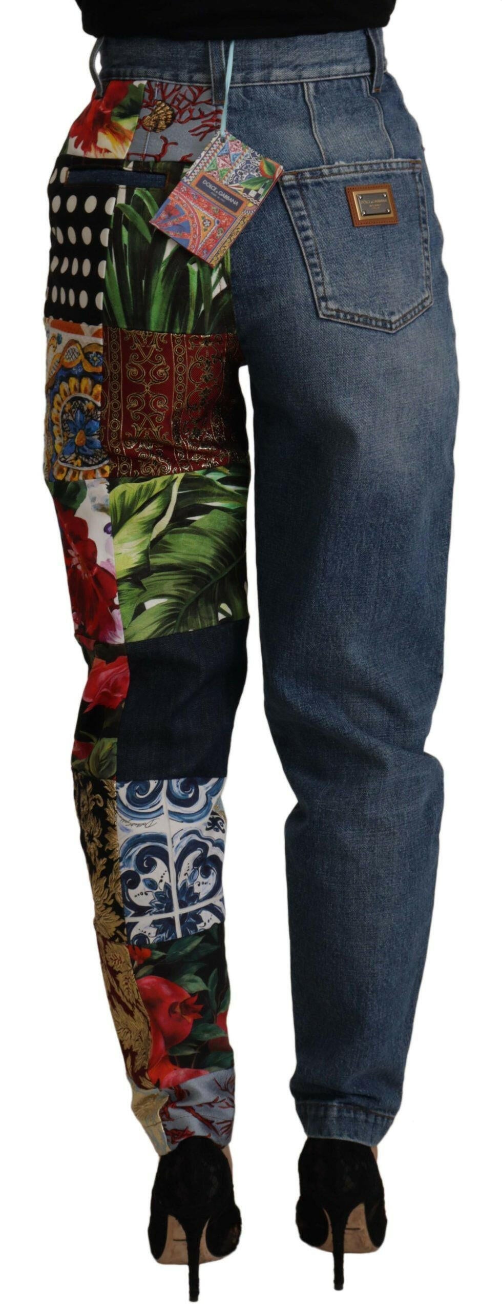 Dolce & Gabbana Blue Jeans Jacquard Majolica High Waist Pants -   -  Dolce & Gabbana.