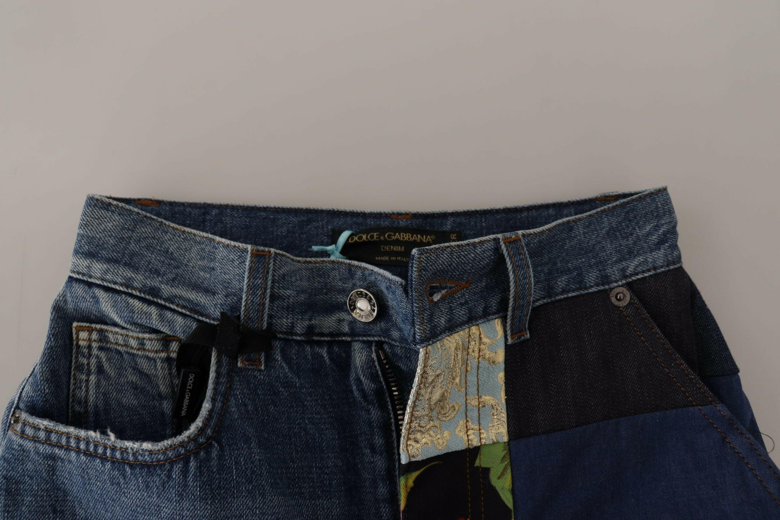Dolce & Gabbana Blue Jeans Jacquard Majolica High Waist Pants -   -  Dolce & Gabbana.