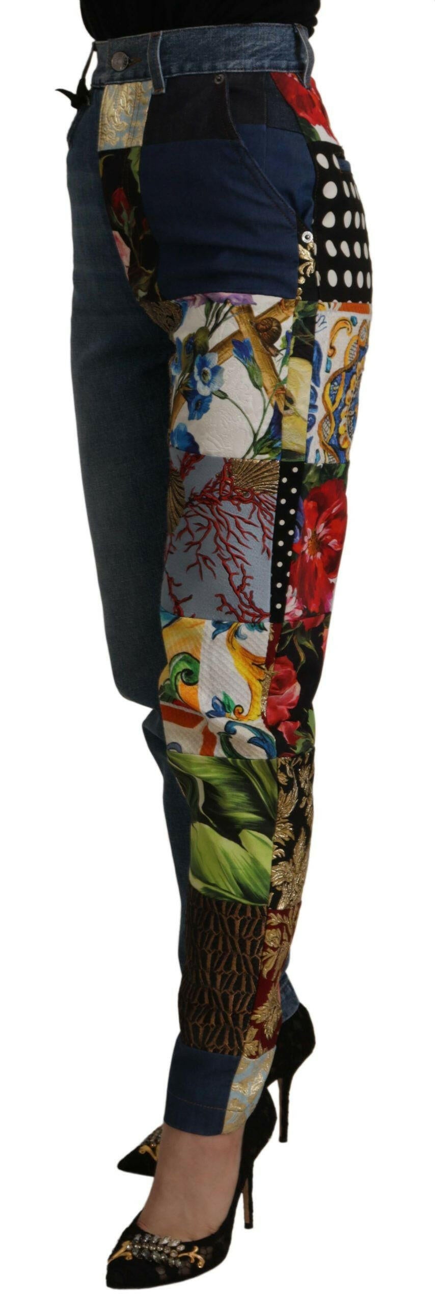 Dolce & Gabbana Blue Jeans Jacquard Majolica High Waist Pants -   -  Dolce & Gabbana.