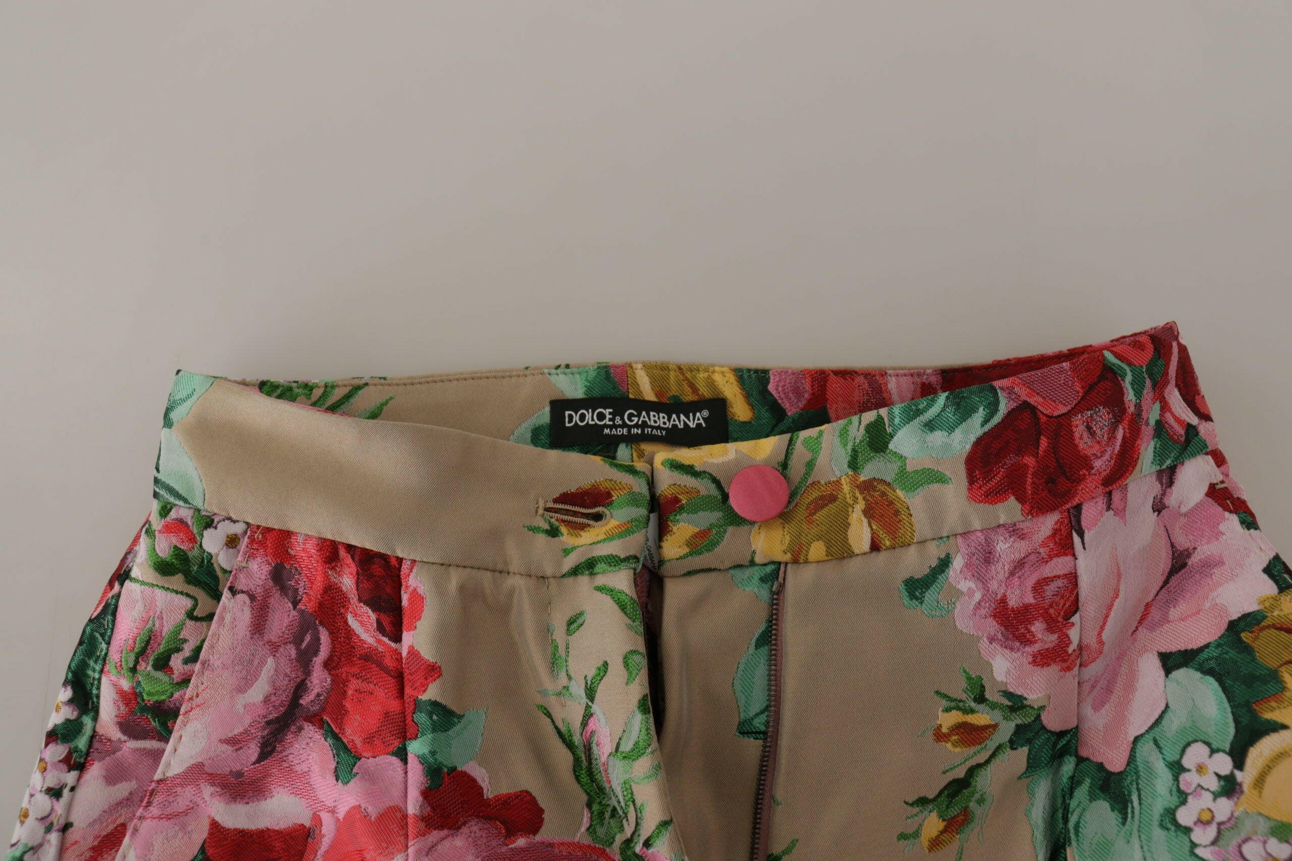 Dolce & Gabbana Beige Floral Dress Formal High Waist Pants -   -  Dolce & Gabbana.