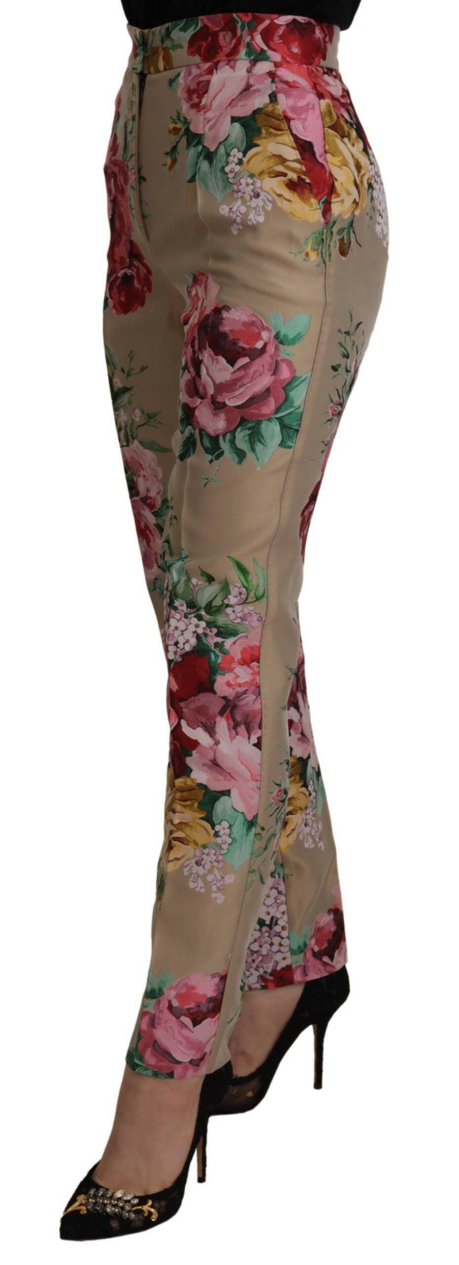 Dolce & Gabbana Beige Floral Dress Formal High Waist Pants -   -  Dolce & Gabbana.