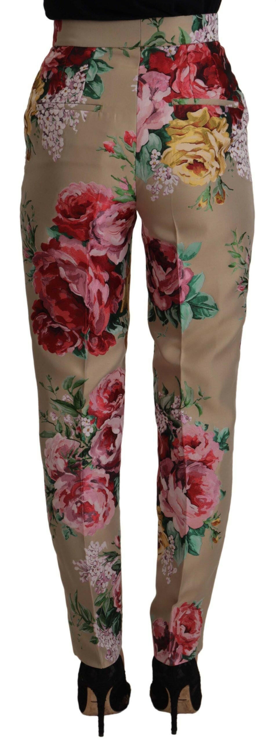 Dolce & Gabbana Beige Floral Dress Formal High Waist Pants -   -  Dolce & Gabbana.