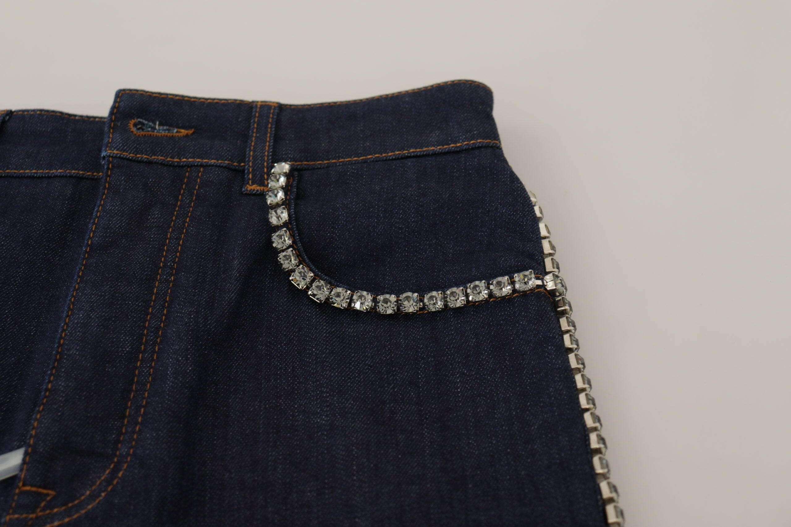 Dolce & Gabbana Blue Denim Stretch Crystal Hot Pants Shorts -   -  Dolce & Gabbana.