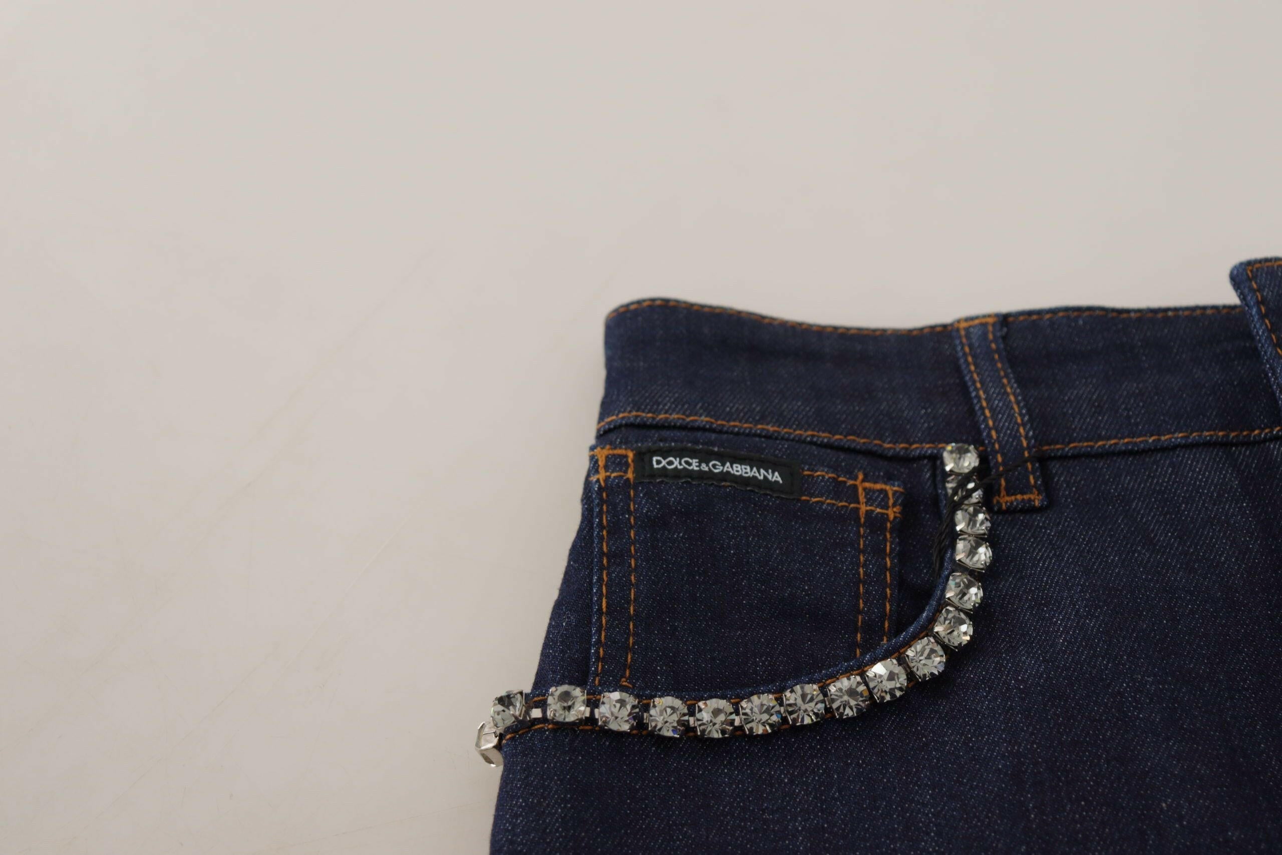 Dolce & Gabbana Blue Denim Stretch Crystal Hot Pants Shorts -   -  Dolce & Gabbana.
