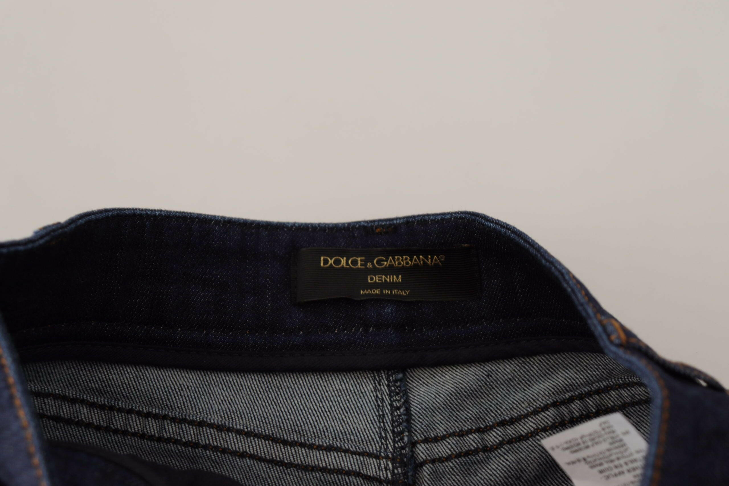 Dolce & Gabbana Blue Denim Stretch Crystal Hot Pants Shorts -   -  Dolce & Gabbana.