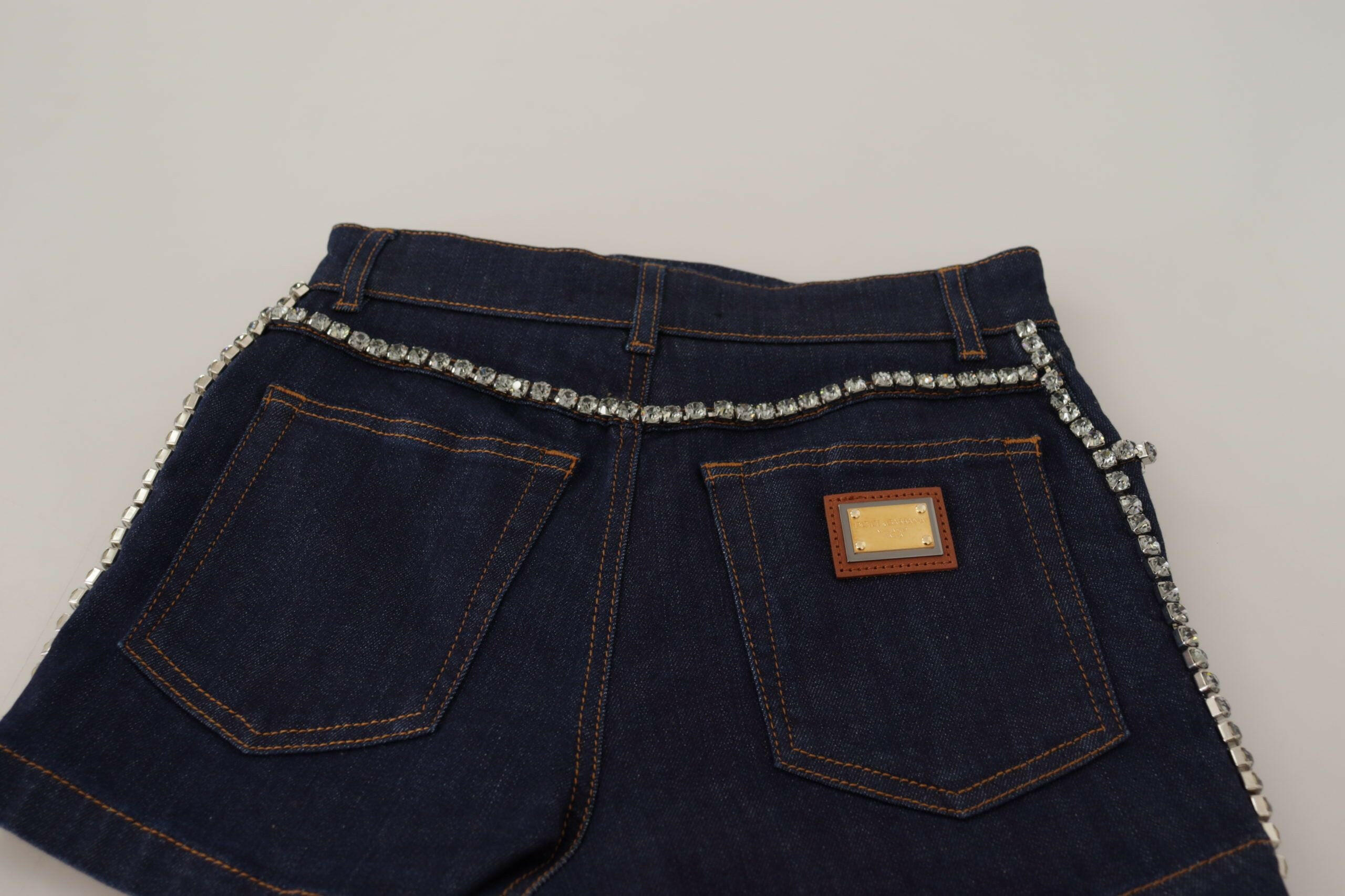 Dolce & Gabbana Blue Denim Stretch Crystal Hot Pants Shorts -   -  Dolce & Gabbana.