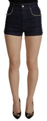 Dolce & Gabbana Blue Denim Stretch Crystal Hot Pants Shorts -   -  Dolce & Gabbana.