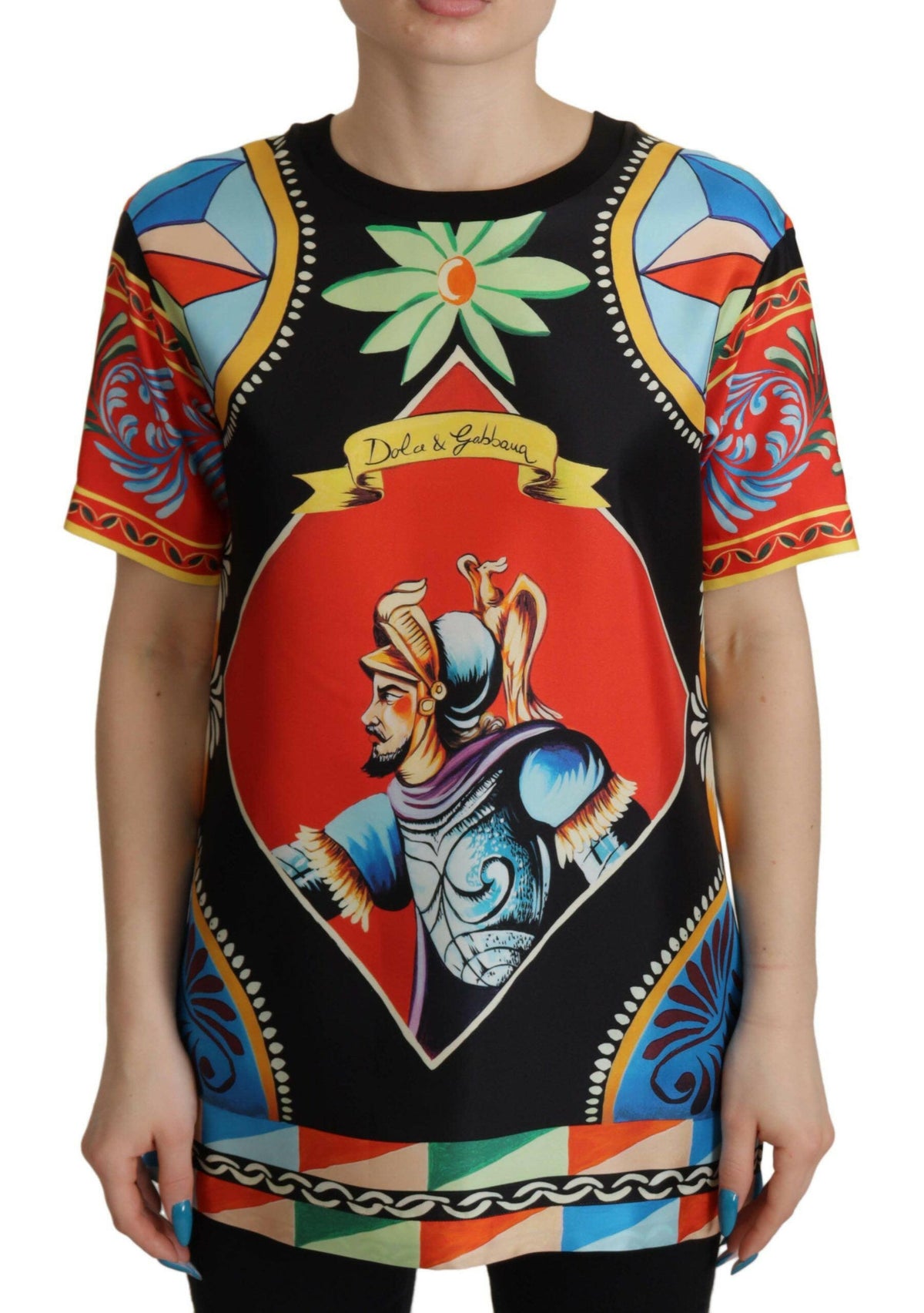 Dolce & Gabbana Multicolor Soldier Carretto Silk Top  T-shirt -   -  Dolce & Gabbana.