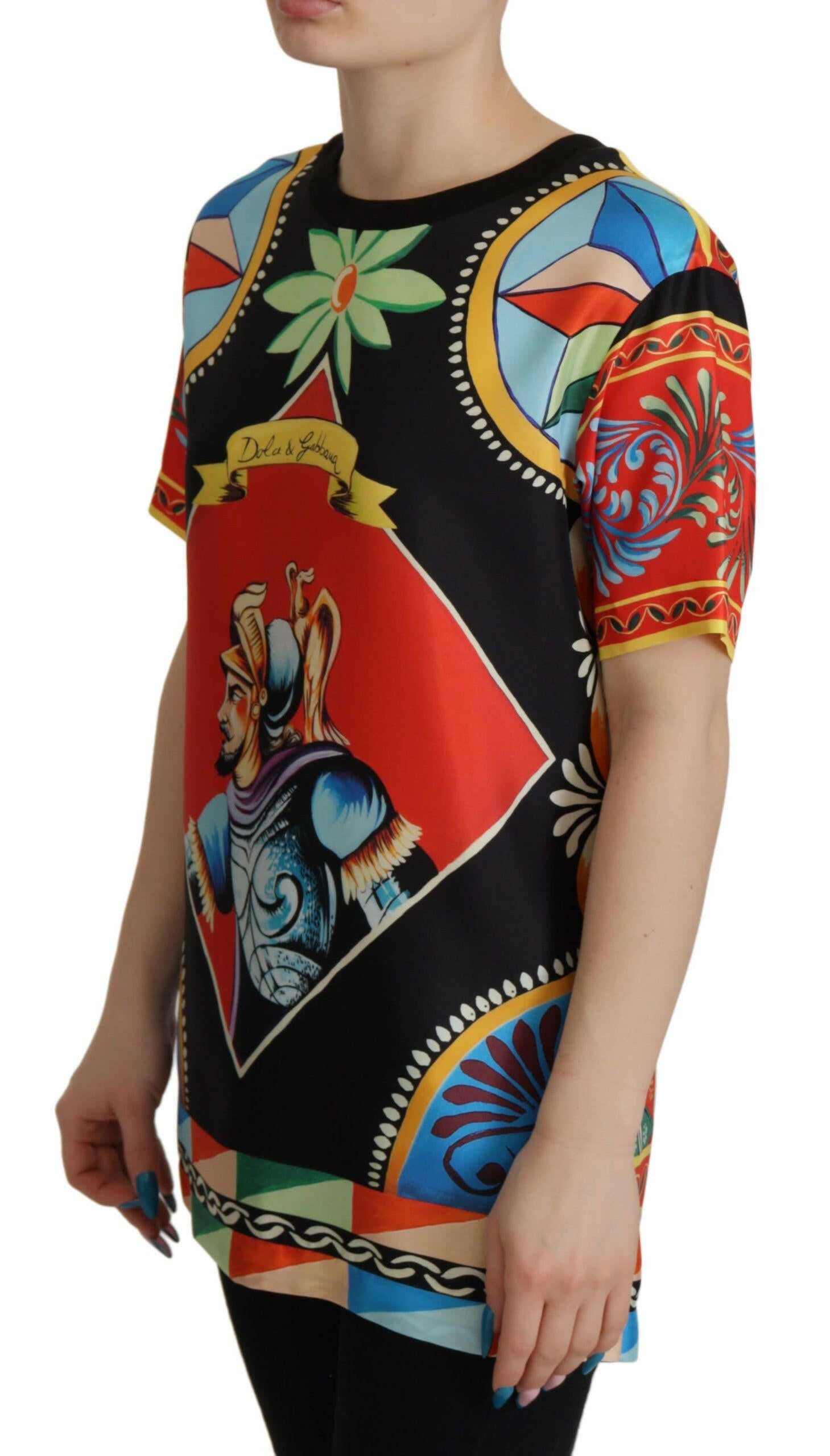 Dolce & Gabbana Multicolor Soldier Carretto Silk Top  T-shirt -   -  Dolce & Gabbana.