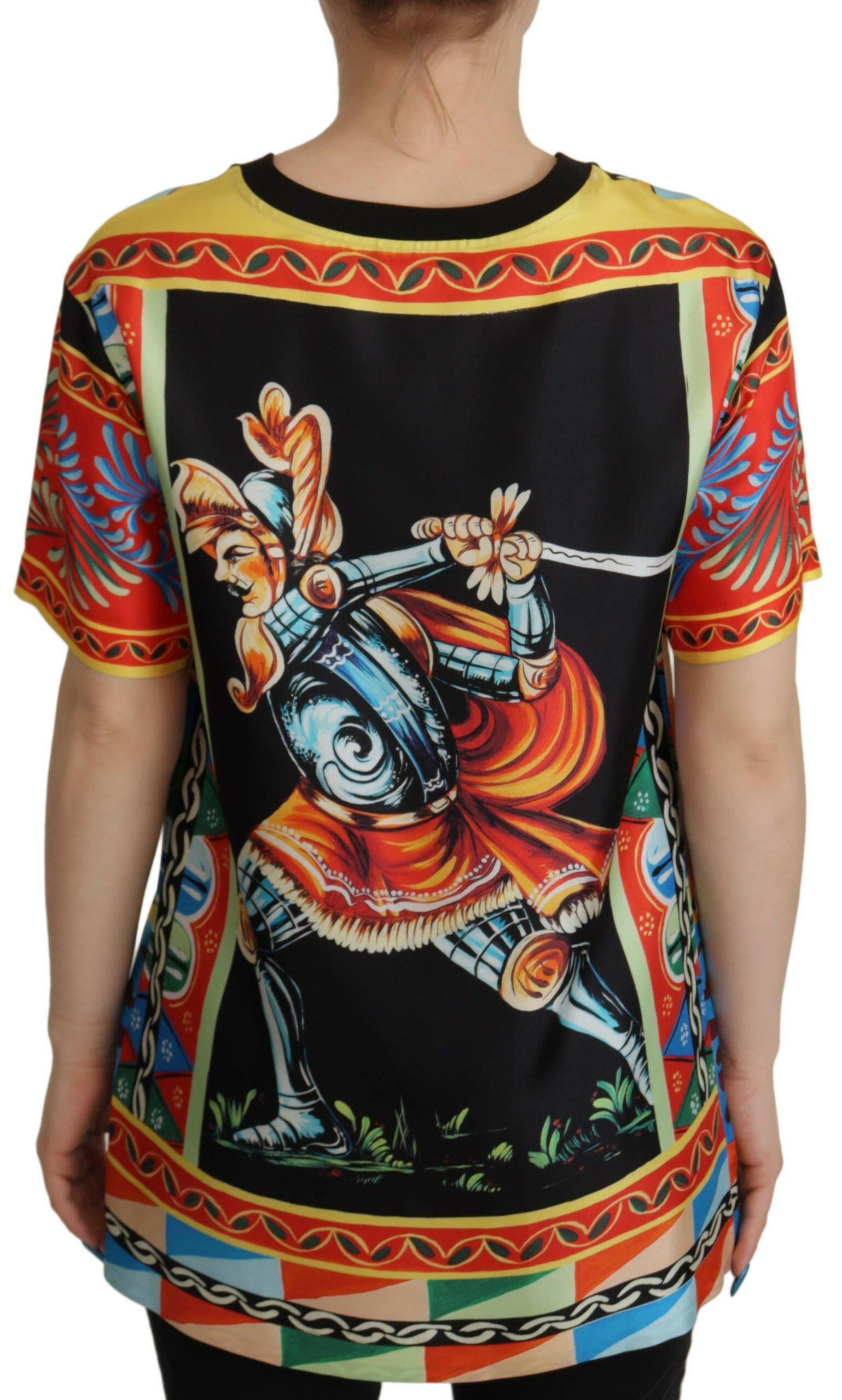 Dolce & Gabbana Multicolor Soldier Carretto Silk Top  T-shirt -   -  Dolce & Gabbana.