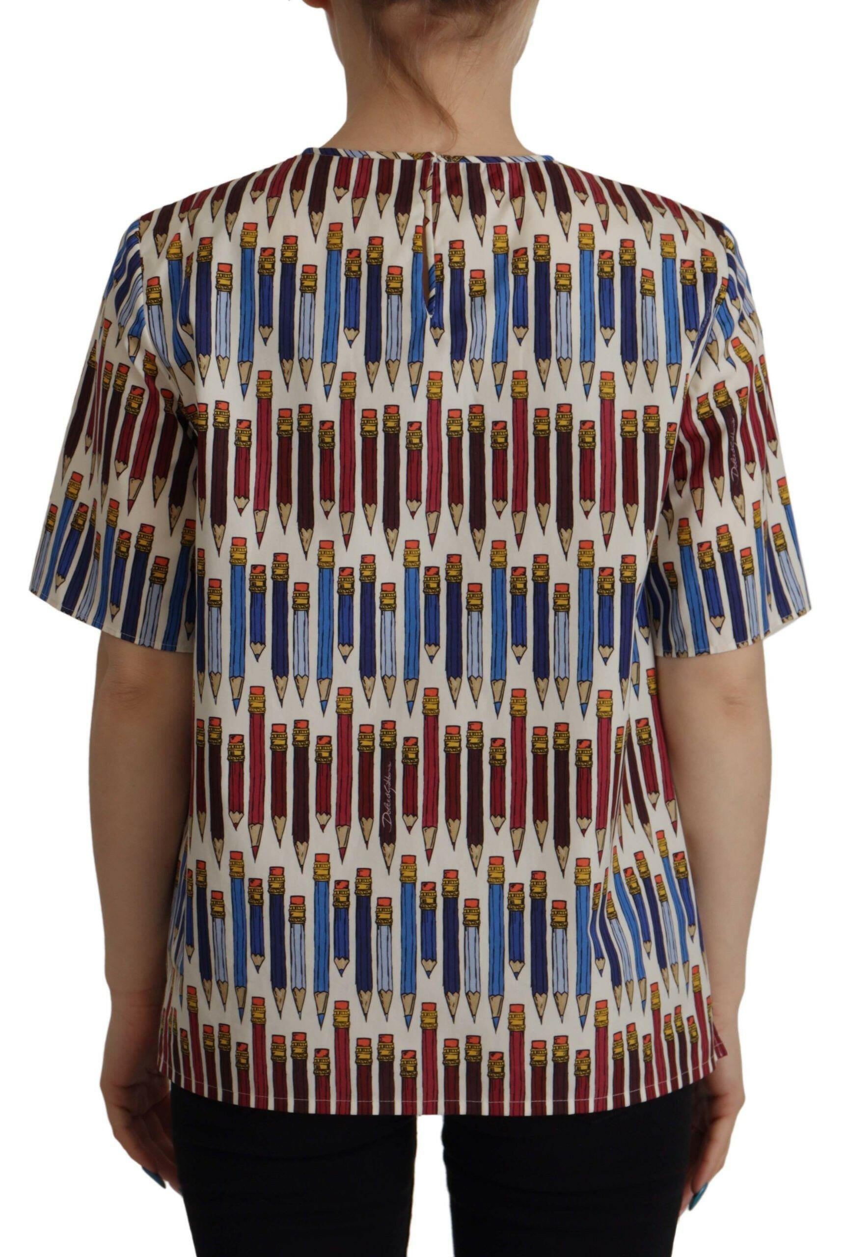 Dolce & Gabbana White Pencil Print Cotton T-shirt Blouse -   -  Dolce & Gabbana.